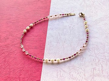 Romantic Pink｜紅寶石與玻璃珠短項鍊