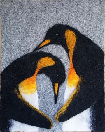 一对皇家企鹅羊毛 * 两只企鹅无框画 * 周年纪念礼物