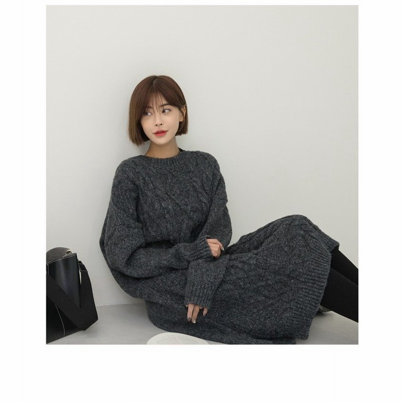 ワンピース チュニック ロング マキシ丈ワンピース レディース ケーブル編みセーター ニットワンピース ロング丈グレー ニットワンピ 冬ワンピース 通販 Lineポイント最大0 5 Get Lineショッピング