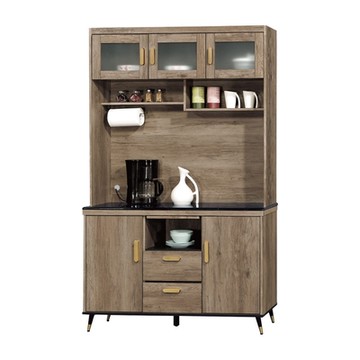 文創集 波依雲紋石面4尺開門拉盤高餐櫃/收納櫃組合-121x40x206cm免組