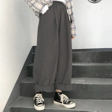 大尺碼 休閒長褲 寬腿褲 大碼女裝200斤春秋胖妹妹闊腿工裝褲女學生韓版寬松顯瘦直筒褲子 V034