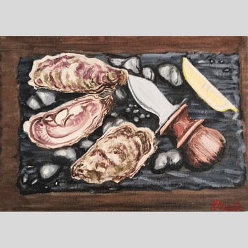 RinaArtSK 牡蠣食物畫原創裱框藝術家居裝飾禮物