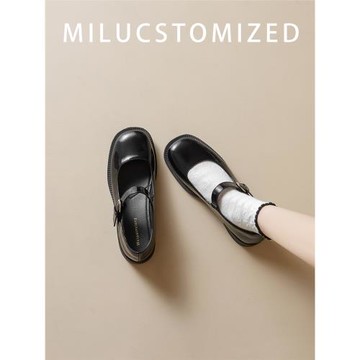 真皮厚底瑪麗珍鞋女2025春季新款一字扣帶粗跟單鞋圓頭黑色小皮鞋