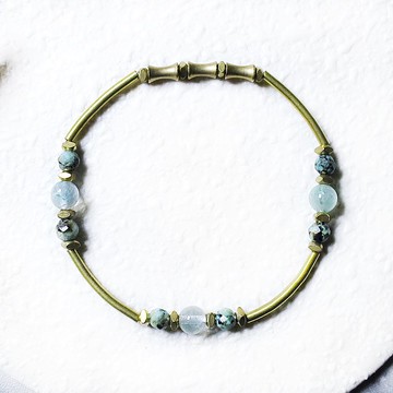 VIIART。綠木。綠松石綠草莓晶黃銅手環