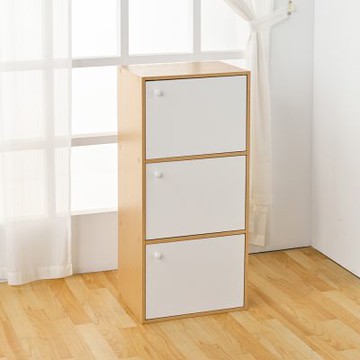 【H&R安室家】磁吸式木紋三門收納櫃/置物櫃 BCF32