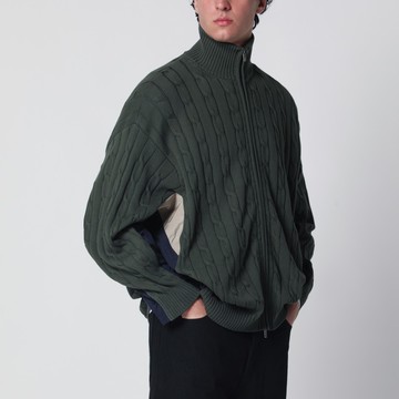 Khaki cotton and technical jersey hybrid jacket