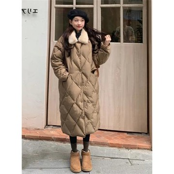 RIXO COSY 菱格羽絨服女中長款2024冬季新款寬松加厚過膝外套