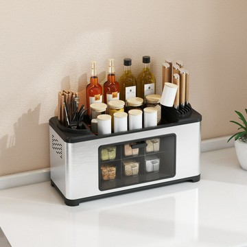 刀架 刀具置物架 廚房調料品置物架臺面刀架多功能調料盒不銹鋼調味料油鹽醬醋收納「限時特惠」