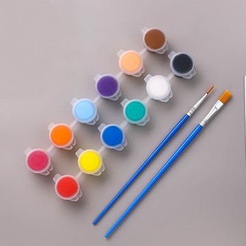 丙烯顏料 壓克力塗料 12色套組 附2支畫筆 美勞材料【APP滿額下單10%點數(單一帳號最高5000點)】1/31止