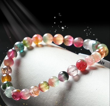 親寶水晶天然冰透西瓜碧璽手鏈女款單圈圓珠手串飾品禮物直播撿漏