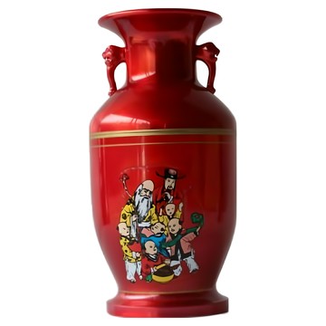 成欣福壽花瓶 吉祥圖案花器 居家裝飾擺件  大  塑膠 紅色