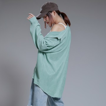 慵懶直條寬版襯衫-綠【KT223942】