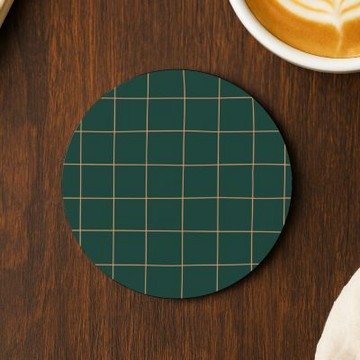 TRON 圓形軟式珪藻土10*10cm 簡約格紋 吸水杯墊 速乾杯墊 防潮杯墊－手繪格子B款-07