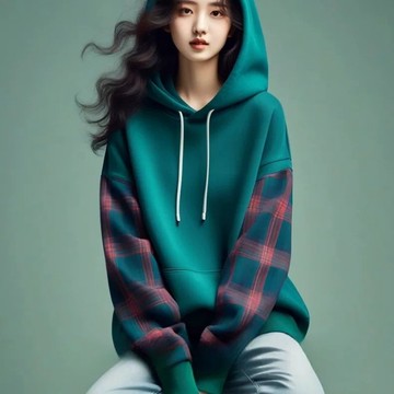 早秋新款冷淡系高級感上衣超好看綠色拼接格紋連帽衛衣外套女