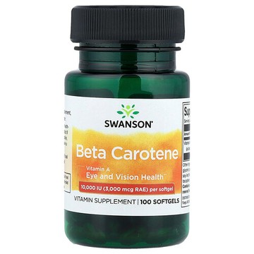 Swanson Vitamins, β-胡蘿卜素，10,000 國際單位（3,000 微克 視黃醇活性當量），100 粒軟凝膠