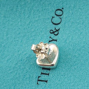 九五成新--TIFFANY 925純銀-立體愛心墜飾針式耳環