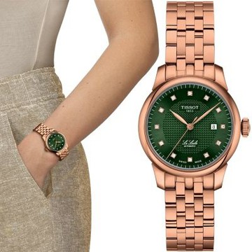 TISSOT 天梭錶  Le Locle 系列 力洛克 機械腕錶 女錶 手錶_T0062073309600/綠x玫瑰金29mm