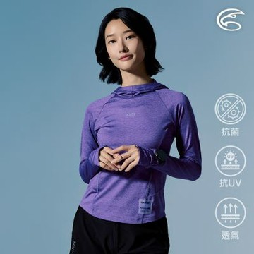 ADISI 女輕量散熱速乾智能抑菌訓練連帽T AL2611109 灰葡紫 (S-L)｜抗UV 吸濕排汗 消臭 彈性 排汗衣 運動上衣