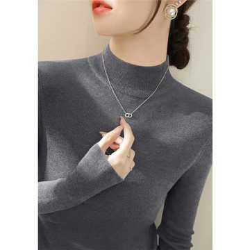 冬季新款深灰色長袖針織衫女修身顯瘦內搭打底上衣羊毛半高領毛衣