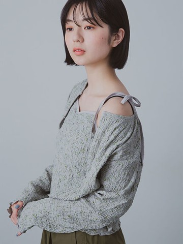 【SET ITEM】抓皺感碎花圖案捲邊設計背心+罩衫(0F000562310) - ehka sopo