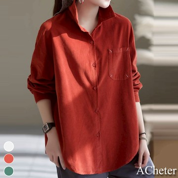 【ACheter】休閒文藝寬鬆復古棉襯衫上衣# 111749(現貨+預購)