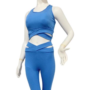 Amber外單 純色瑜伽背心女士九分褲可外穿彈力緊身提臀運動帶胸墊