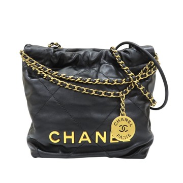 【二手名牌BRAND OFF】CHANEL 香奈兒 黑色羊皮 CHANEL 22 迷你包 兩用包 AS3980