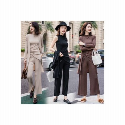 セットアップ レディース 3点セット ノースリーブニット ガウチョパンツ 長袖カーディガン ロング丈 無地 着痩せ 通勤 春 秋 通販 Lineポイント最大get Lineショッピング
