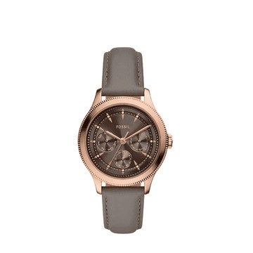 【FOSSIL】限時9折↘Brynn 簡約灰金優雅皮革女錶 灰色真皮錶帶 38 MM BQW8023
