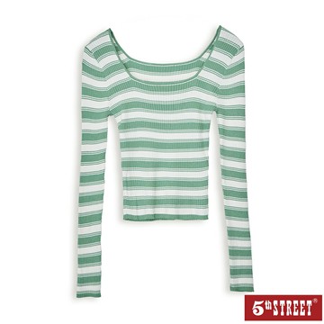 女裝 條紋修身線衫-綠色 (580025) 【5th STREET】【APP下單享4%回饋】治裝激推 聖誕禮物券 最高折700