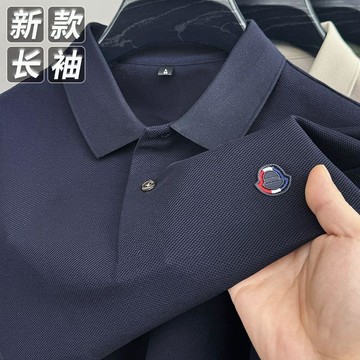 摩登秀男裝🔥秋冬新款正品純棉男士長袖T恤輕奢刺繡翻領POLO衫商務百搭上衣男