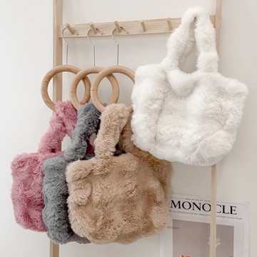 【Fee隔日到貨4色】大容量暖呼呼毛絨磁扣泡泡手提包🔥絨毛單肩包 托特包 手提方包 仿皮草包 女生包包 提袋