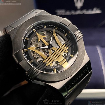 [星晴錶業]MASERATI手錶,42mm,R8821108036白金色錶面黑錶殼深黑色真皮皮革錶帶款