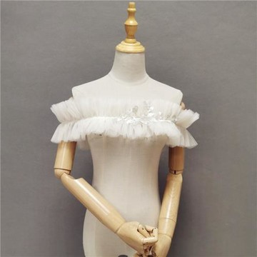 香檳色一字領荷葉邊披肩抹胸婚紗吊帶裙伴娘服配飾顯瘦檔大臂袖子