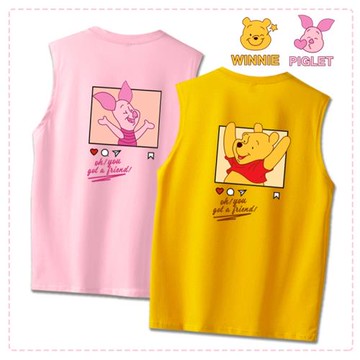 迪士尼維尼熊小豬情侶裝閨蜜裝運動純棉無袖T恤衫時尚大碼背心潮