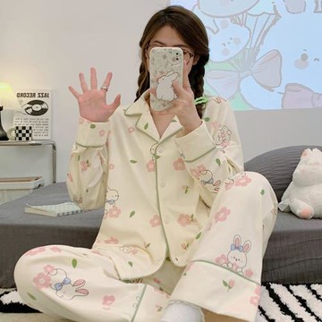 可外穿睡衣女士純棉春秋季長袖卡通可愛2023年新款寬松套裝家居服