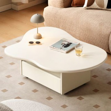 源氏木語雲朵奶油風橡膠木實木移動抽屜收納茶几1.2MY246J01-(H014407109)