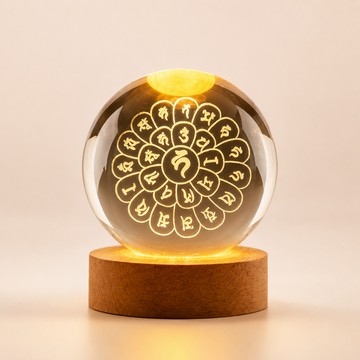 【禪意擺件】心經發光水晶球 大悲咒 3D內雕 實木底座 LED 經文玻璃 桌面擺飾 玄關 客廳 臥室 靜心送禮