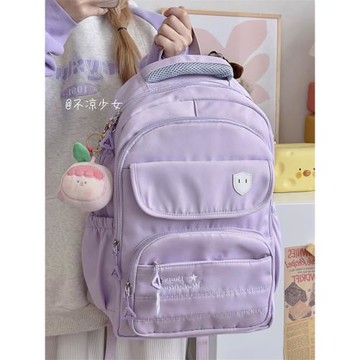 初中生大容量書包日系ins高中大學生簡約小眾雙肩包少女純色背包