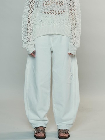 Curved Wide Denim Pants_White