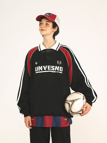 UNVESNO都市運動-世界盃紀念版 校園運動拼接衛衣POLO領 SWS-1591