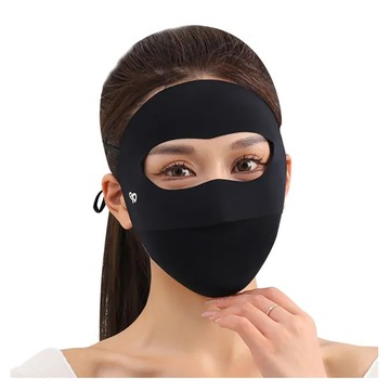 Mass 生活好物 冰絲修容防曬涼感抗UV騎車面罩 無痕包下巴口罩 B 黑色  1個