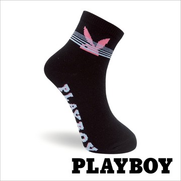 【襪款任選3雙$299 、6雙$511】PLAYBOY 線條兔頭女休閒襪-黑 (BY3123)