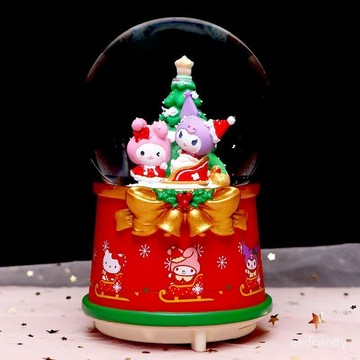 【臺灣-出貨】庫洛米聖誕節禮物水晶球音樂盒髮光旋轉雪橇送兒童節日高級感禮物