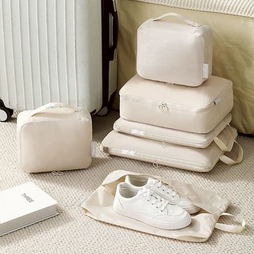 高級旅行壓缩袋六件組 三色可選 2入任選 008008 米色+豆沙粉