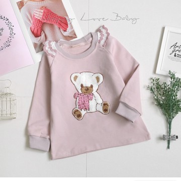 厚款 質感泰迪熊緹花造型刷毛上衣 秋冬童裝 女童上衣 女童長袖 女童棉T 長版上衣 連身裙 刷毛