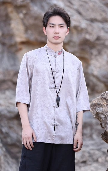 新中式復古 盤扣刺繡短袖襯衫