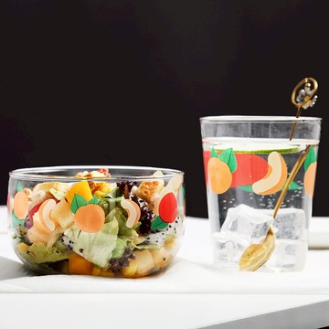 450ml大容量 耐熱高硼硅玻璃杯水果桃子草莓水杯奶茶果汁杯早餐杯