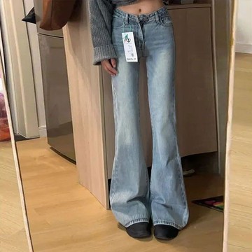 衣時尚 長褲 闊腿褲 直筒褲 牛仔褲 喇叭褲中大尺碼 S-4XL 新款顯瘦褲子不貼腿微喇褲喇叭褲-4970.