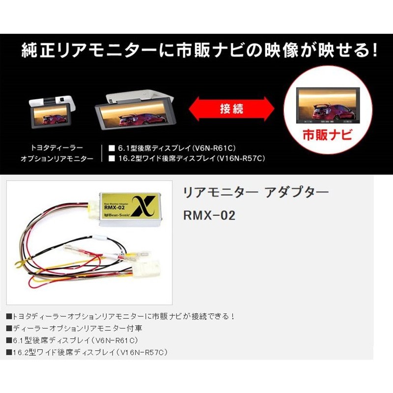 ビートソニック トヨタ ディーラーオプションリアモニターに市販ナビを接続 RMX-02 | LINEショッピング